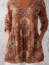 Load image into Gallery viewer, Women's Elegant Floral Pattern Round Neck Cotton and Linen Top
