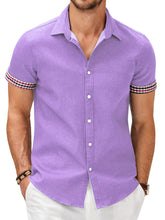 Load image into Gallery viewer, Men's Fashion Plaid Linen Patchwork Short Sleeve Shirt