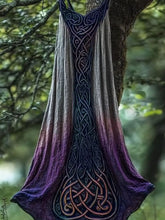Load image into Gallery viewer, Vintage Viking Celtic Purple Gradient  Linen Midi Dress