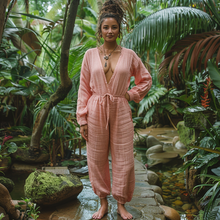 Load image into Gallery viewer, Women&#39;s Linen Retro Ethnic Bohemia Style Large Silhouette V-neck Jumpsuit