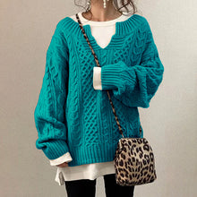 Load image into Gallery viewer, Casual Knit V Neck Linen Pattern Sweater