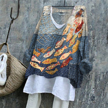 Load image into Gallery viewer, Women's Vintage Patchwork Fish Pattern Linen Blend Shirt