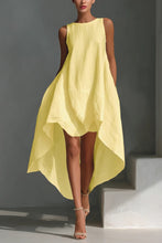 Load image into Gallery viewer, Women's White Linen Fabric Sleeveless Midi Dress With Round Neck &amp; Asymmetric Hem