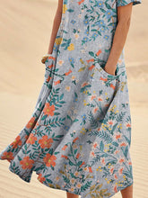 Load image into Gallery viewer, Women's Retro Floral Art Print Casual Linen Pocket Dress