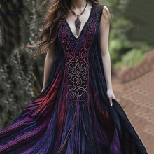 Load image into Gallery viewer, Women's Vintage Viking Rune Casual Comfort V Neck Dress