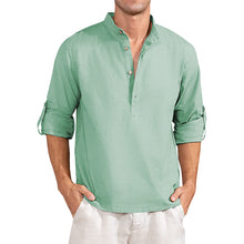 Load image into Gallery viewer, Men's Linen Henley Shirt Roll-Up Long Sleeve Plus Size Summer Shirts