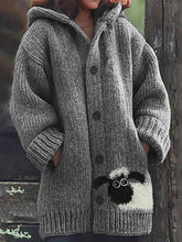 Load image into Gallery viewer, Fuzzy Sheep Peeking Knit Cozy Hooded Cardigan