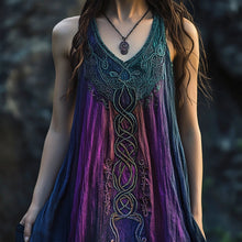 Load image into Gallery viewer, Vintage Celtic Mythology Gradient Lace Linen Tank Dress