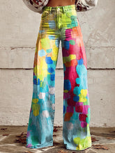 Load image into Gallery viewer, Women&#39;s Bright Color Block Print Casual Wide Leg Pants