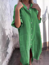 Load image into Gallery viewer, Women's Loose Casual Mid-Sleeve Cotton And Linen Shirt Dress