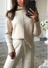 Load image into Gallery viewer, Casual High-neck Knitted Wide-leg Pants Two-piece Suits