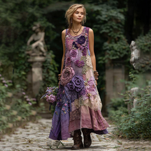 Load image into Gallery viewer, Classy Gradient Purple Lavender And Floral Embroidered Linen Maxi Dress