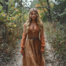 Load image into Gallery viewer, Women's Retro Country Pastoral Linen Style Long-sleeve Casual Maxi Long Dress