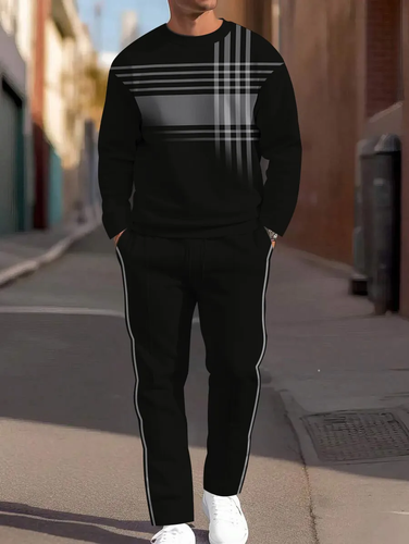 Men's Simple Colorblock Round Neck Casual Sports Set 0133