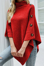 Load image into Gallery viewer, Solid Color Turtleneck Button-embellished Knitted Shawl Cape