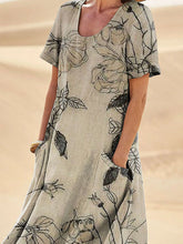 Load image into Gallery viewer, Women's Retro Elegant Floral Art Print Casual Linen Pocket Dress