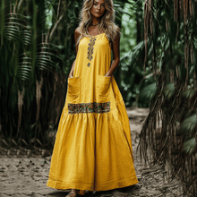 Load image into Gallery viewer, Women&#39;s Elegant Ethnic Graphic Oversized Sleeveless Linen Maxi Dress