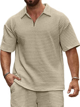 Load image into Gallery viewer, Men's summer jacquard small square solid color zipper casual short-sleeved POLO shirt