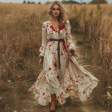 Load image into Gallery viewer, Women's Retro V-neck Pastoral Halloween Party Style Long-sleeve Maxi Long Dress