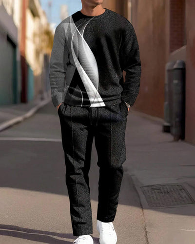 Men's Geometric Round Neck Casual Sports Suit