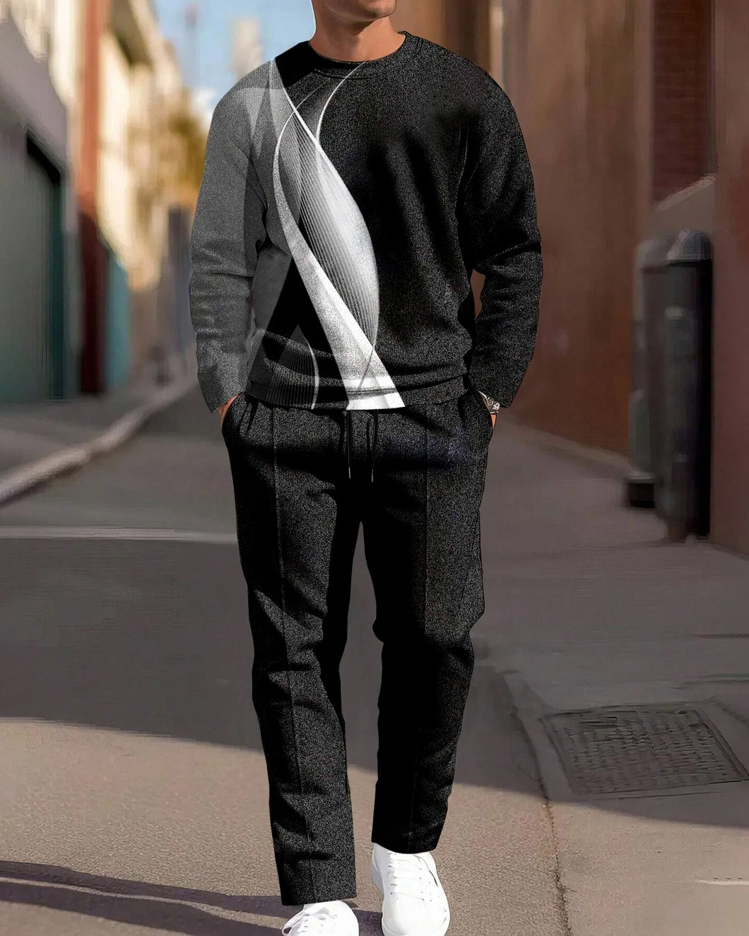 Men's Geometric Round Neck Casual Sports Suit