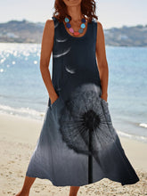 Load image into Gallery viewer, Womens Dark Dandelion Print Pocket Pinafore Linen Dress