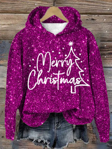 Women's Shiny Christmas Print Hooded Sweatshirt