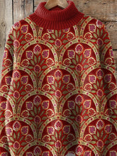 Load image into Gallery viewer, 70s Vintage Style Floral Pattern Printed Knit Turtleneck Pullover Sweater