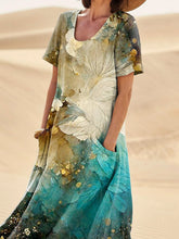 Load image into Gallery viewer, Glitter And  Feather Collage Art Printed Women's Linen Pocket Dress