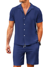 Load image into Gallery viewer, Men's Daily Comfortable Solid Color Puff Wrinkle Short Sleeve Shorts Set