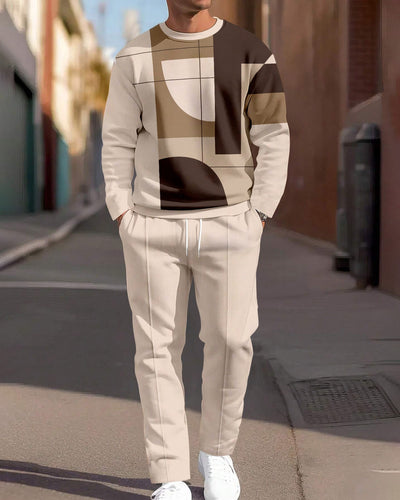 Men's Simple Colorblock Round Neck Casual Sports Set 0149