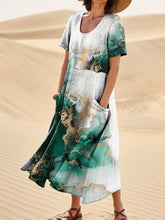 Load image into Gallery viewer, Women's Vintage Marble Texture Linen Pocket Dress