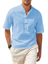 Load image into Gallery viewer, Mens Cotton Linen Henley Shirt Casual Button Down Short Sleeve Tropical Shirts Summer Beach T Shirts