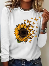 Load image into Gallery viewer, Women&#39;s Butterfly Sunflower Print Casual Long Sleeve Shirt