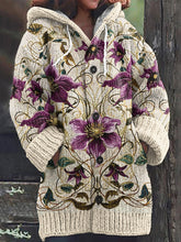 Load image into Gallery viewer, Purple Line Floral Pattern Cozy Sweater Cardigan