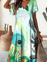 Load image into Gallery viewer, Women's Underwater World Pattern Resort Style V-Neck Dress