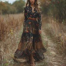 Load image into Gallery viewer, Women's Vintage Country Pastoral Linen Style Long-sleeve Maxi Long Dress