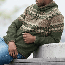 Load image into Gallery viewer, Vintage Patterned Knitted Icelandic Hooded Sweater