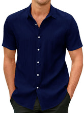 Load image into Gallery viewer, Men's Cotton And Linen Striped Jacquard Casual Loose Short-sleeved Shirt