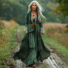Load image into Gallery viewer, Women's Vintage V-neck Linen Long-sleeve Maxi Long Dress