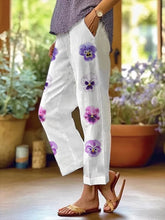 Load image into Gallery viewer, Women&#39;s Purple Flower  Casual Pants