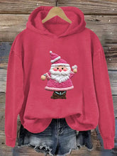 Load image into Gallery viewer, Women&#39;s Pink Santa Print Hoodie