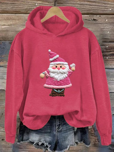 Women's Pink Santa Print Hoodie