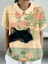 Load image into Gallery viewer, Vintage Black Cat In A Bathtub Japanese Art Linen Shirt