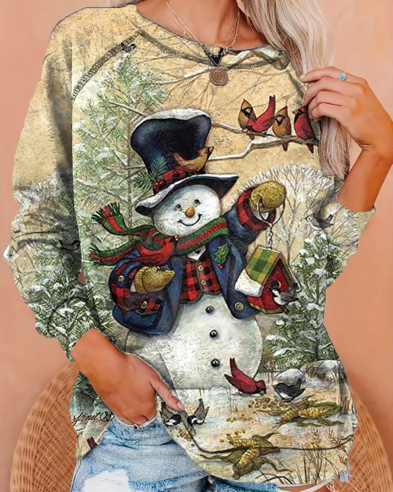 Women's Vintage Christmas Art Print Sweatshirt