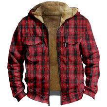 Load image into Gallery viewer, Vintage Plaid Print Pocket Fleece Hoodie Jacket