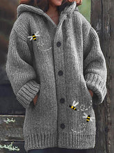 Load image into Gallery viewer, Flying Bees Embroidery Cozy Knit Hooded Cardigan