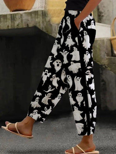 Women's Ghost Print Wide-Leg Pants