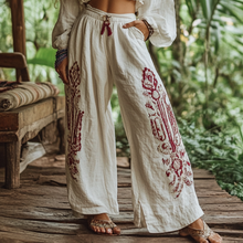 Load image into Gallery viewer, Bohemian Holiday Style Retro Linen Floral Ethnic Totem Print Casual Pants