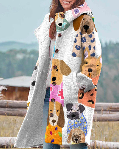 Cartoon Cute Dog Print Hooded Long Sleeve Jacket